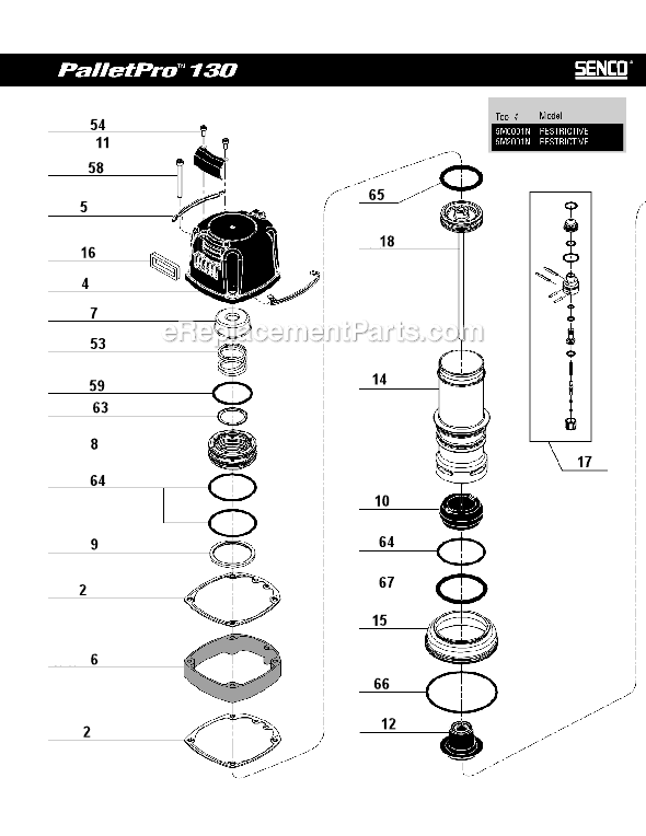 Page A Diagram and Parts List for PALLETPRO130  Senco Nailer