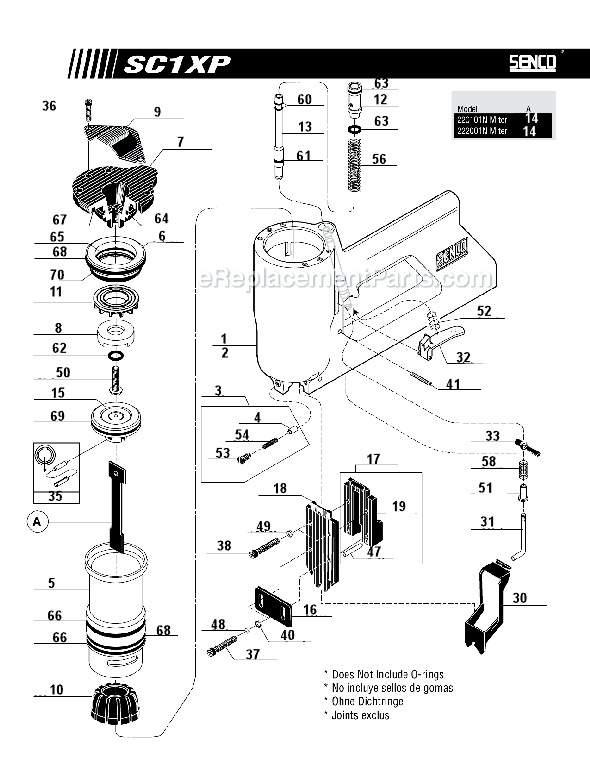 Page A Diagram and Parts List for SC1XP  Senco Nailer