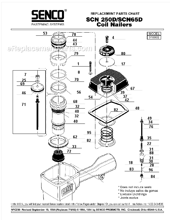 Page A Diagram and Parts List for SCN250D  Senco Nailer