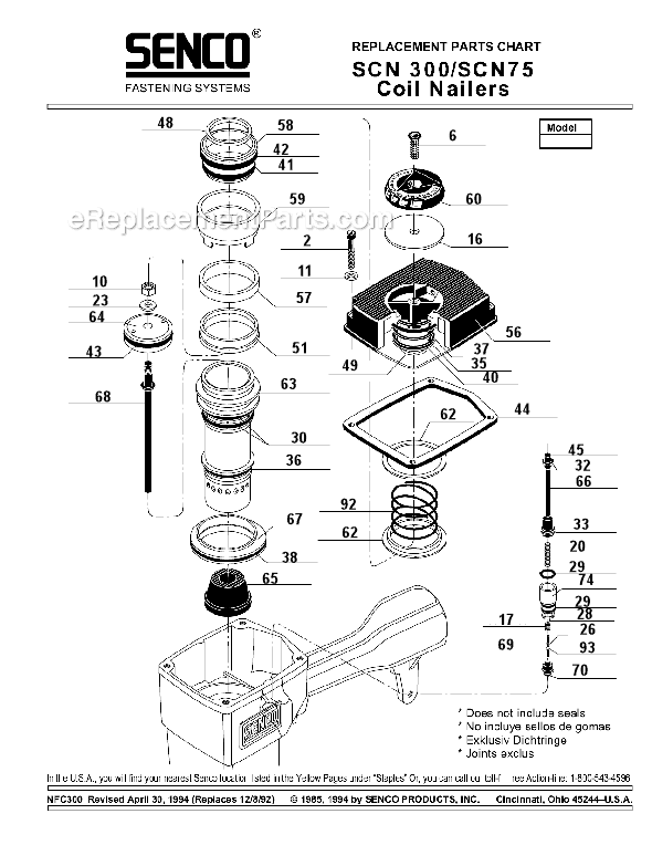 Page A Diagram and Parts List for SCN300  Senco Nailer
