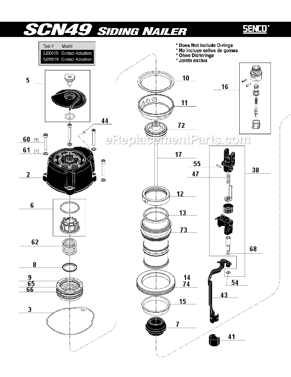 Page A Diagram and Parts List for SCN49  Senco Nailer