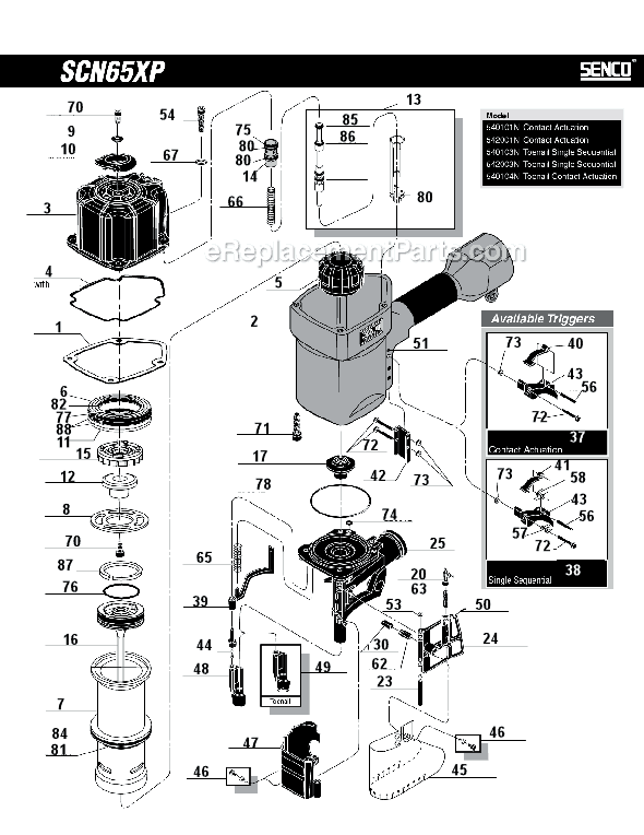 Page A Diagram and Parts List for SCN65XP  Senco Nailer