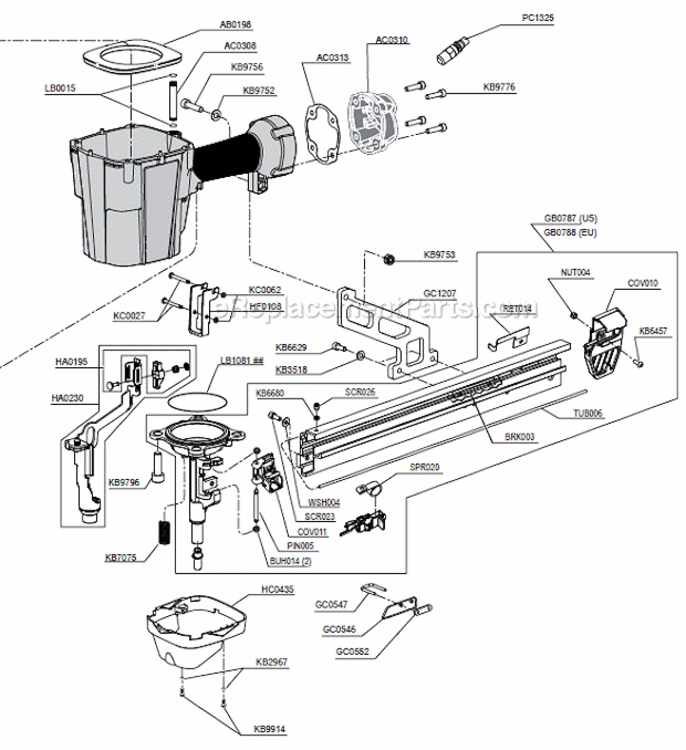 Page B Diagram and Parts List for SCP40XP  Senco Nailer
