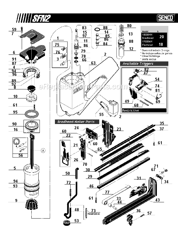 Page A Diagram and Parts List for SFN2  Senco Nailer