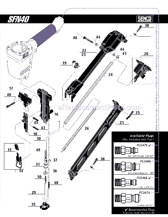 Page B Diagram and Parts List for SFN40  Senco Nailer