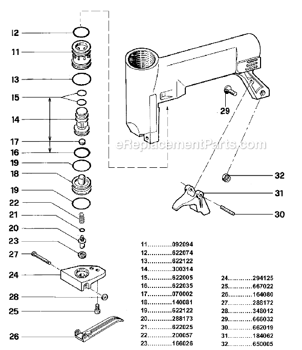 Page B Diagram and Parts List for SHP10  Senco Nailer