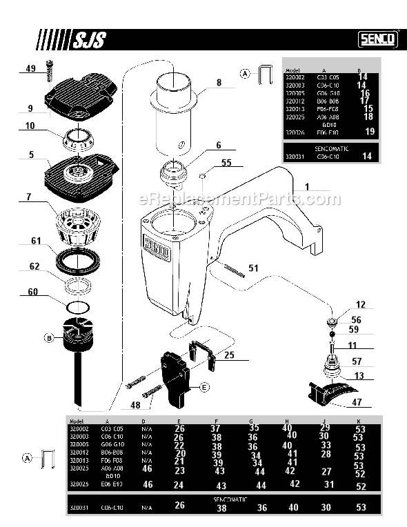 Page A Diagram and Parts List for SJS  Senco Nailer