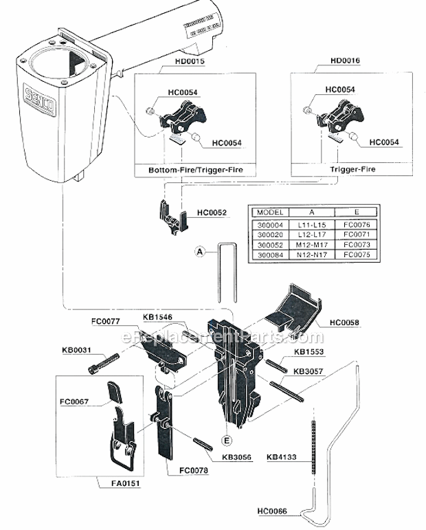 Page B Diagram and Parts List for SKS  Senco Nailer