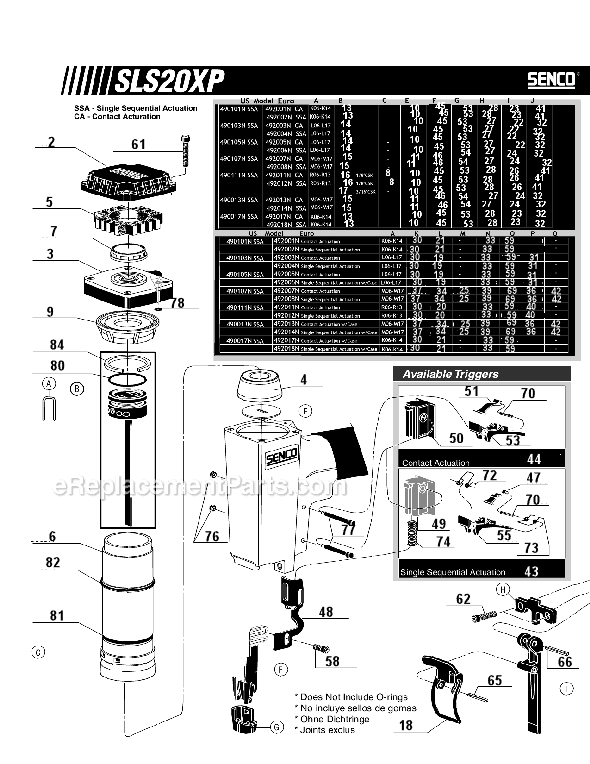 Page A Diagram and Parts List for SLS20XP  Senco Nailer