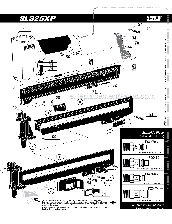 Page B Diagram and Parts List for SLS25XP  Senco Nailer