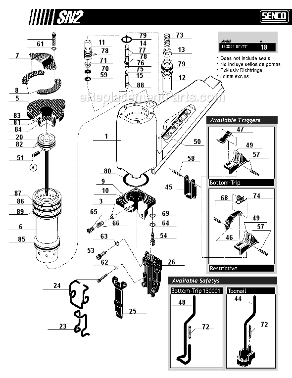 Page A Diagram and Parts List for SN2  Senco Nailer