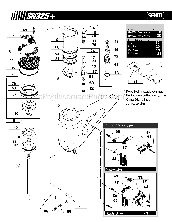 Page A Diagram and Parts List for SN325+  Senco Nailer