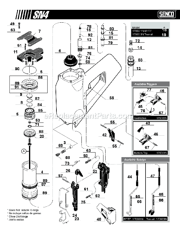 Page A Diagram and Parts List for SN4  Senco Nailer