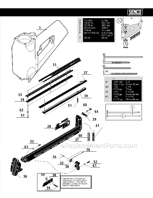 Page B Diagram and Parts List for SN4  Senco Nailer