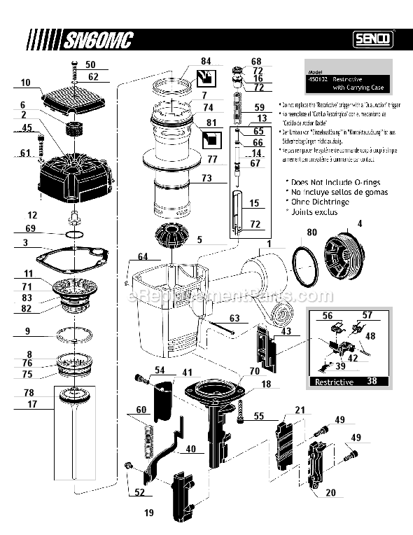 Page A Diagram and Parts List for SN60MC  Senco Nailer