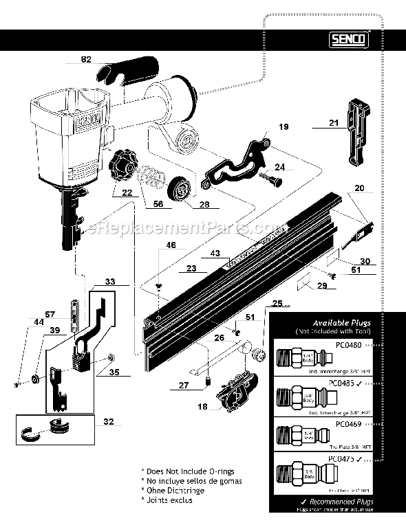 Page B Diagram and Parts List for SN65C  Senco Nailer