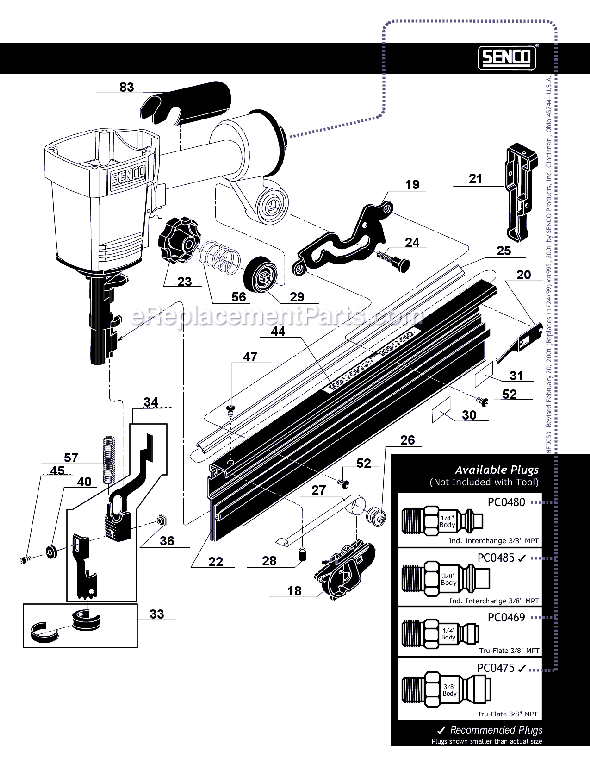 Page B Diagram and Parts List for SN65  Senco Nailer