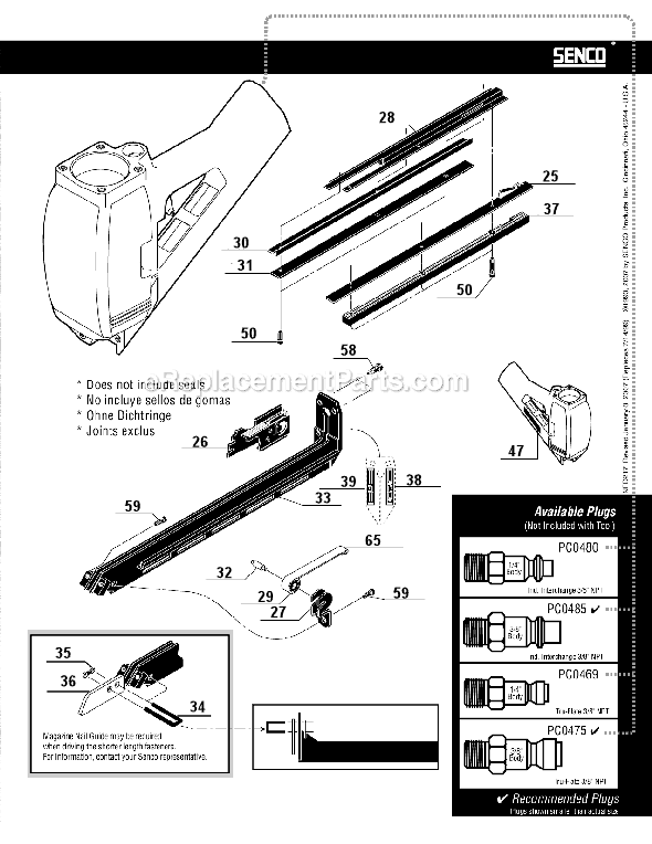 Page B Diagram and Parts List for SN70XP  Senco Nailer