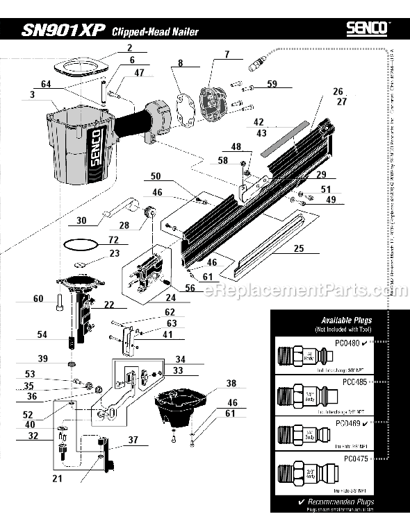 Page B Diagram and Parts List for SN901XP  Senco Nailer