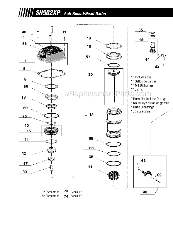 Page A Diagram and Parts List for SN902XP  Senco Nailer