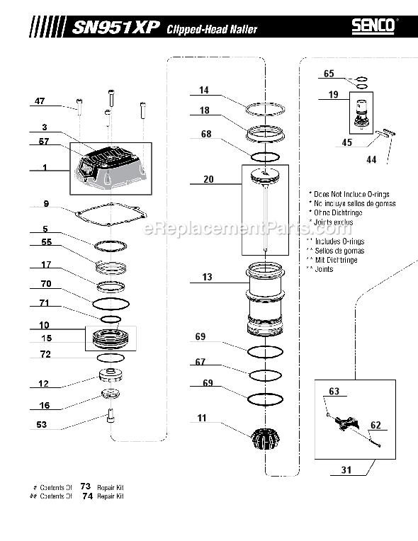 Page A Diagram and Parts List for SN951XP  Senco Nailer