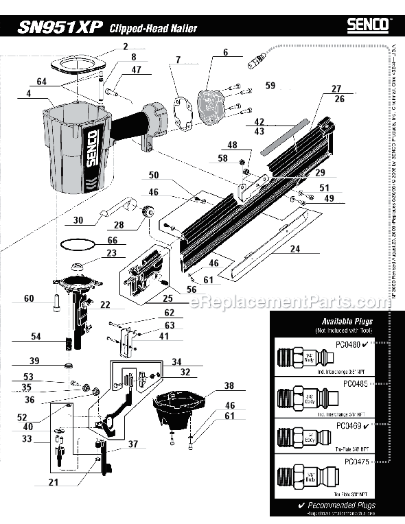 Page B Diagram and Parts List for SN951XP  Senco Nailer