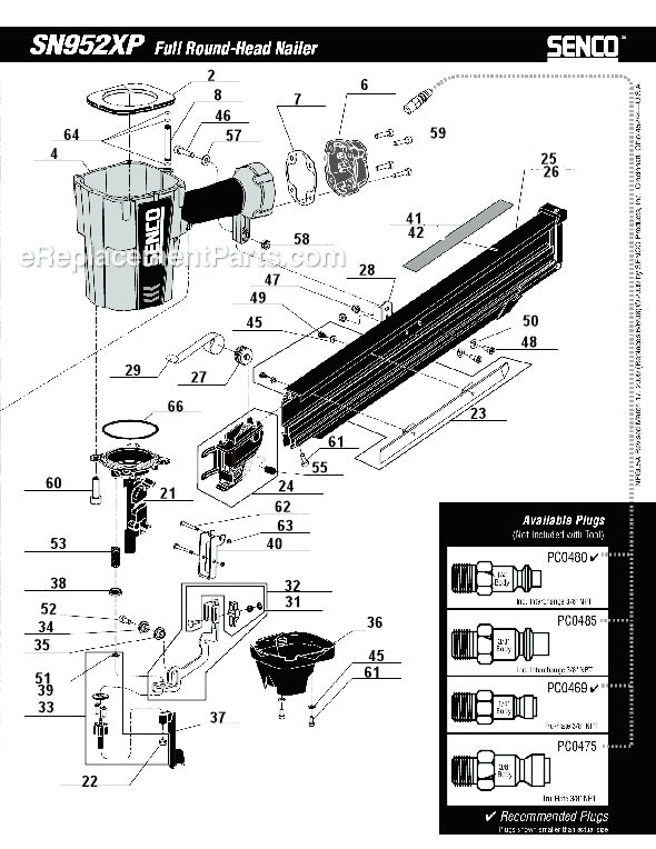 Page B Diagram and Parts List for SN952XP  Senco Nailer