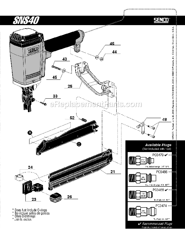 Page B Diagram and Parts List for SNS40  Senco Nailer