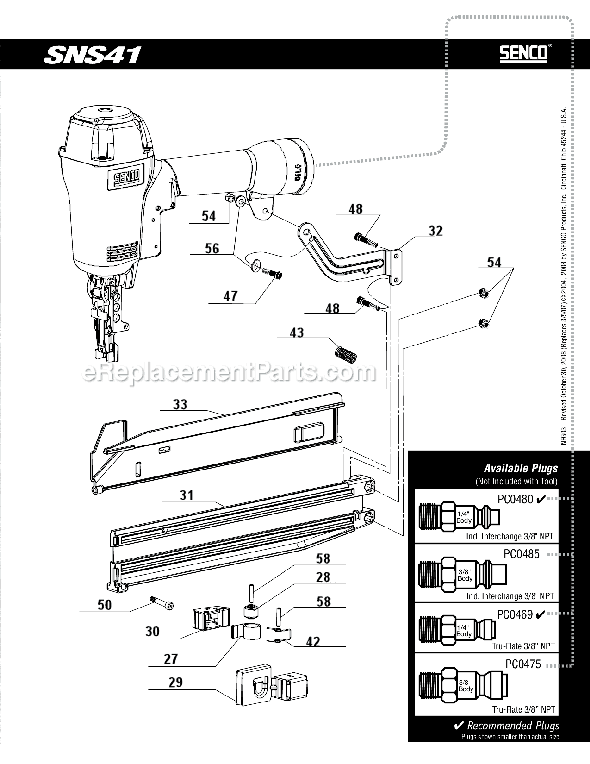 Page B Diagram and Parts List for SNS41  Senco Nailer