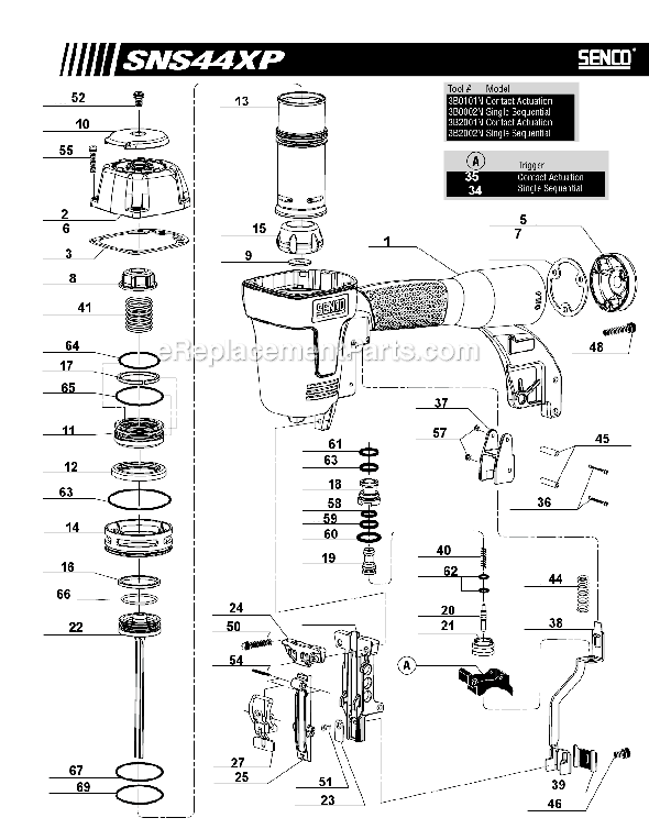 Page A Diagram and Parts List for SNS44XP  Senco Nailer
