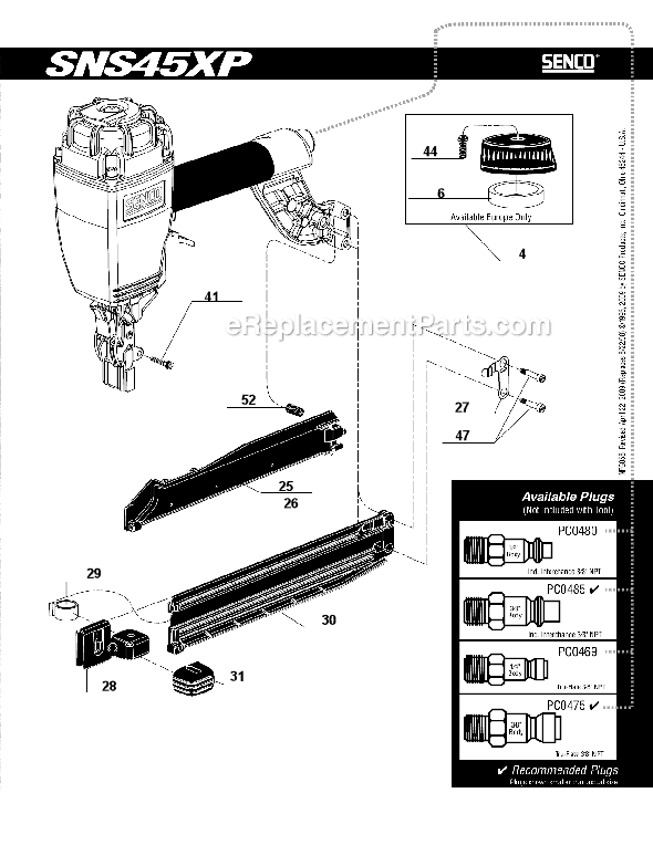 Page B Diagram and Parts List for SNS45XP  Senco Nailer