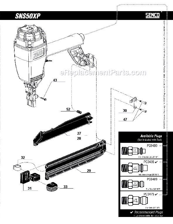Page B Diagram and Parts List for SNS50XP  Senco Nailer
