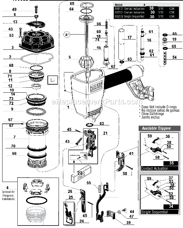 Page A Diagram and Parts List for SQS55XP  Senco Nailer