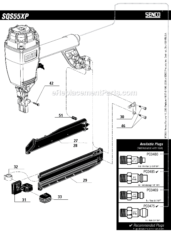 Page B Diagram and Parts List for SQS55XP  Senco Nailer