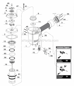 Part Location Diagram of CA0103 Senco Valve Assembly