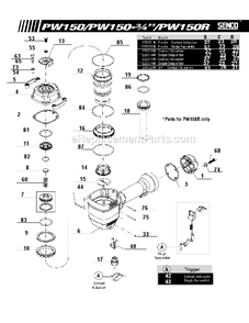 Page A Diagram and Parts List for PW150  Senco Nailer