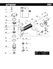 Page A Diagram and Parts List for SFW08  Senco Nailer