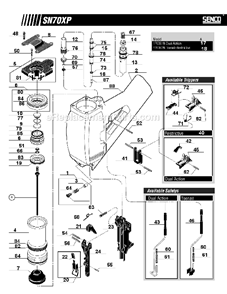 Page A Diagram and Parts List for SN70XP  Senco Nailer