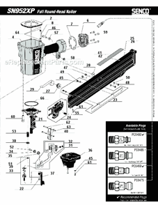 Page B Diagram and Parts List for SN952XP  Senco Nailer