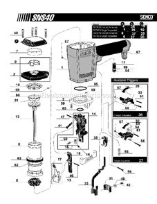 Page A Diagram and Parts List for SNS40  Senco Nailer