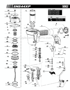 Page A Diagram and Parts List for SNS44XP  Senco Nailer