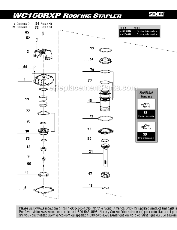 Page A Diagram and Parts List for WC150RXP  Senco Nailer