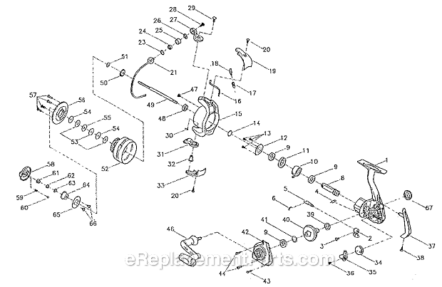 Page A Diagram and Parts List for 4525S  Shakespeare Baitcast Reels