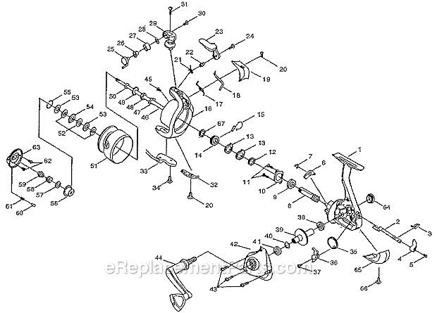 Page A Diagram and Parts List for 3500  Shakespeare Spinning Reels