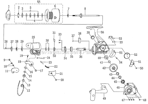 Page A Diagram and Parts List for ENC250  Shakespeare Spinning Reels