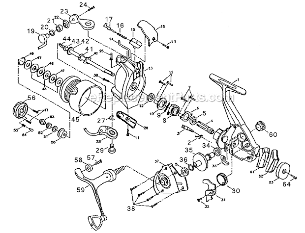 Page A Diagram and Parts List for 4525  Shakespeare Baitcast Reels