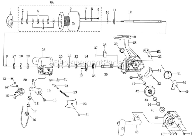 Page A Diagram and Parts List for A160 New Shakespeare Spinning Reels