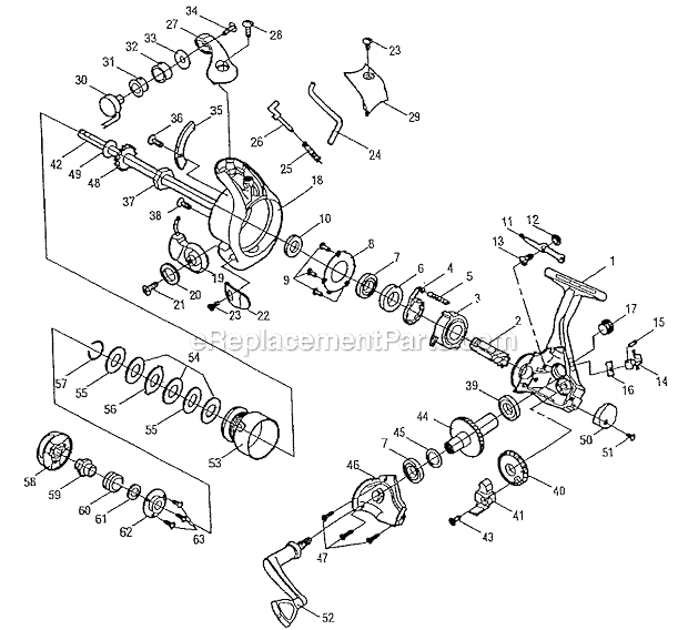 Page A Diagram and Parts List for 225F  Shakespeare Spincast Reels