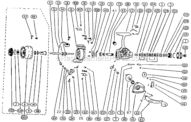 Page A Diagram and Parts List for 2500-040  Shakespeare Baitcast Reels