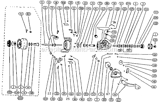 Page A Diagram and Parts List for 2500-035CK  Shakespeare Baitcast Reels